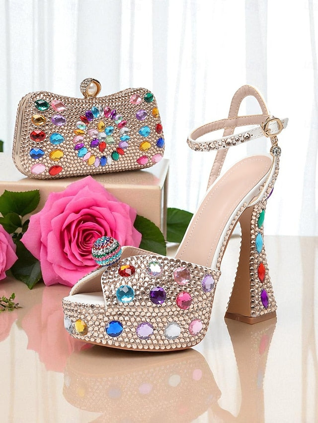 Platform with Women's Rhinestone Sandals Matching High Heel