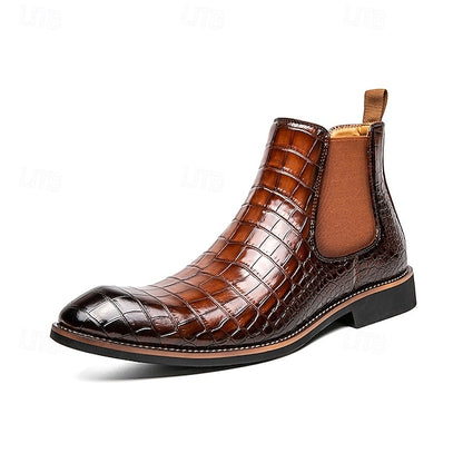 Chelsea – Brown Slip-On Men's Pattern Crocodile Boots