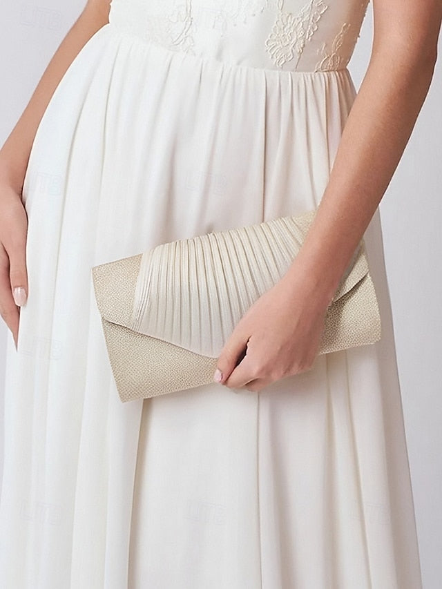 – Bag Pleated Glitter Clutch Champagne with Design Evening