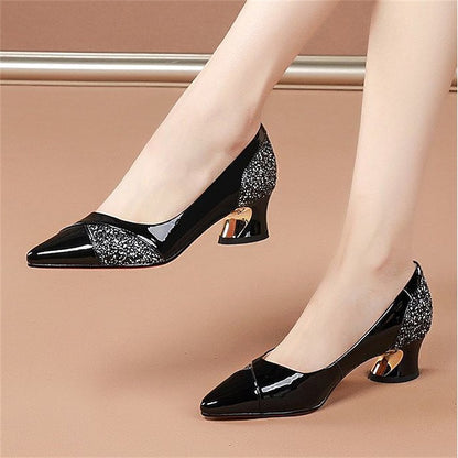 Block Women's Faux Heels Leather Patent Glitter-Accented