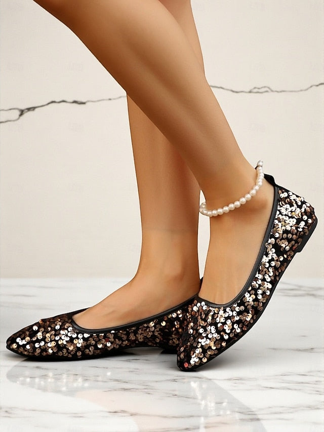 Flats Pointed Sparkly Toe Women's Black - Sequin Ballet