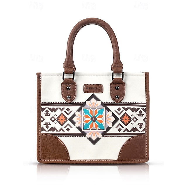 Women's Ethnic Set Faux Handbag and with Leather Canvas