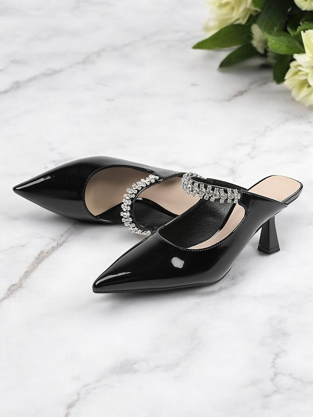 Pointed-Toe Rhinestone Slip-On Embellished Women's Heeled