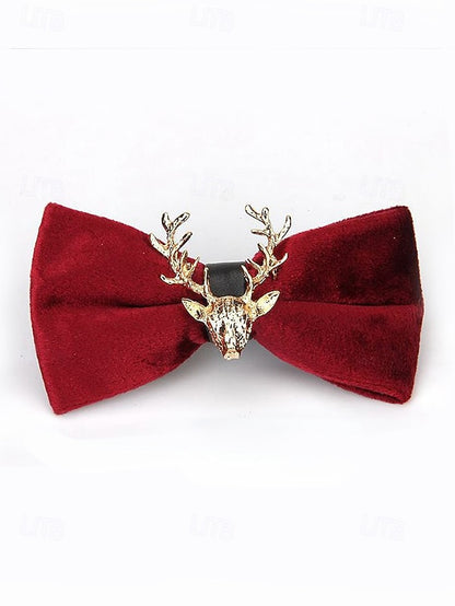 Tie Head Pin Gold Bow with Velvet Deer Men's