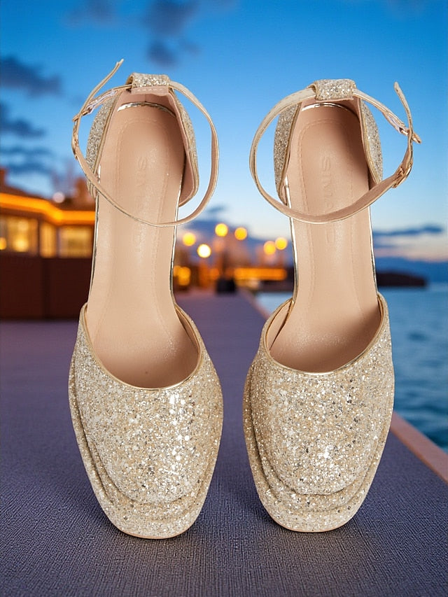 Heels Women's Platform Glitter High Gold