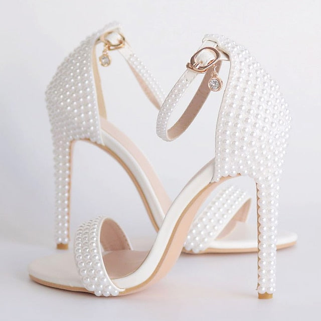 Pearl-Embellished High Women's Elegant Heel Wedding Shoes