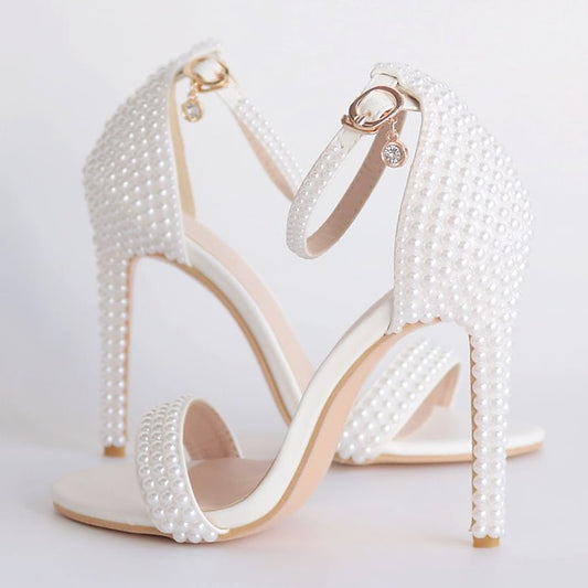 Pearl-Embellished High Women's Elegant Heel Wedding Shoes