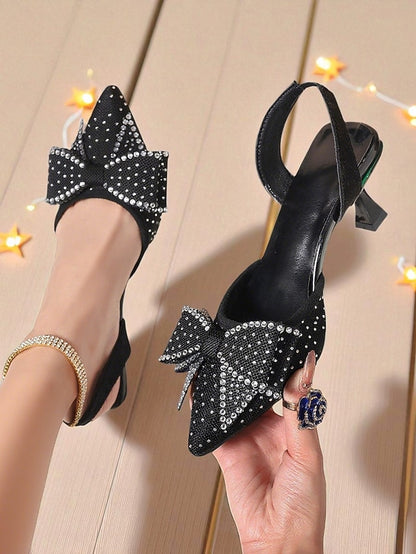 Rhinestone Heels Pointed Sparkly Women's Bow - Slingback