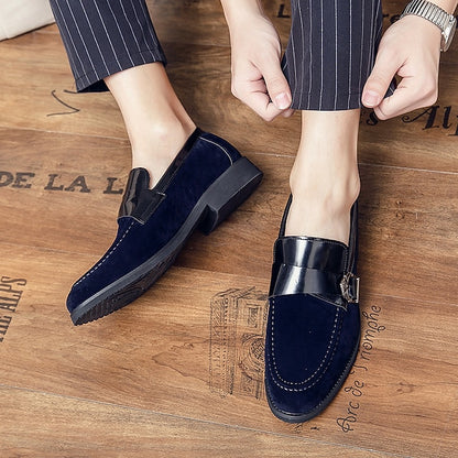 Strap with Men's Suede Patent Metal Loafers and Leather