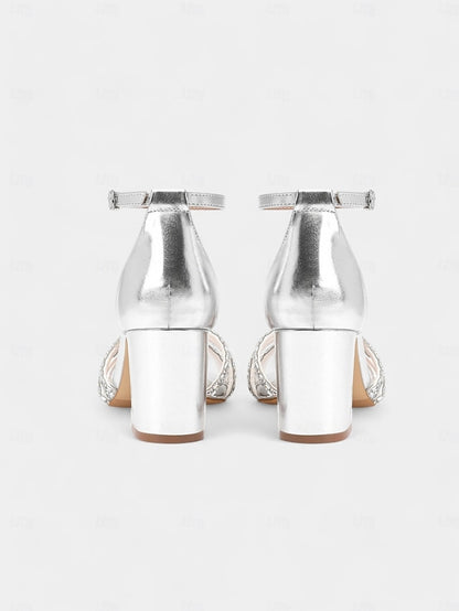 with Heel Sandals Silver Rhinestone Block Metallic Strappy