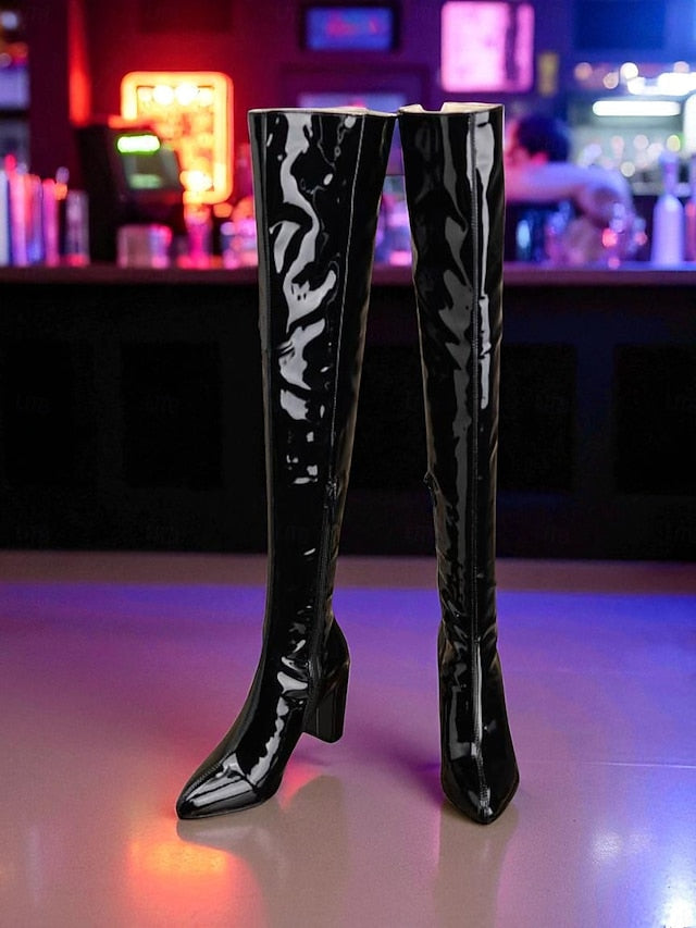 Knee Leather Over Boots Patent Red Women's the