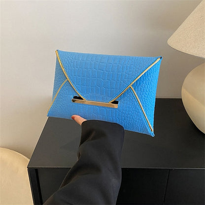 Metal Yellow Envelope Handle Women’s Clutch with Croc-Embossed