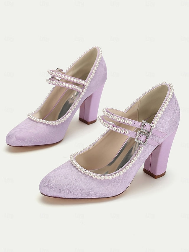 Pearl - Women's Mary Heels Lace Embellished Purple Jane