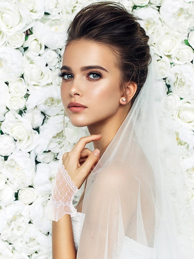 Bridal Wedding White Gloves Lace Fingerless – Elegant