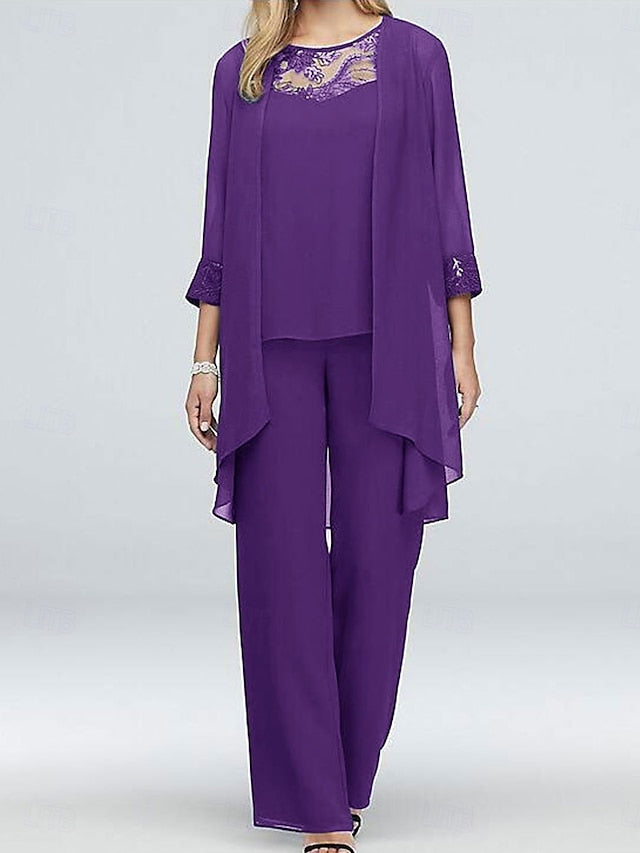 3 Elegant Neck Dress of Mother Vintage Piece Crew Bride the