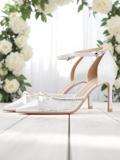 Satin White Lace High Heels Women's