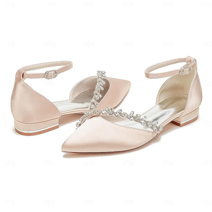 Pointed Elegant Women's Toe – Flats Wedding White Satin