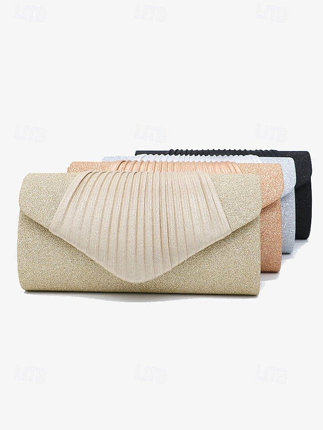 – Bag Pleated Glitter Clutch Champagne with Design Evening