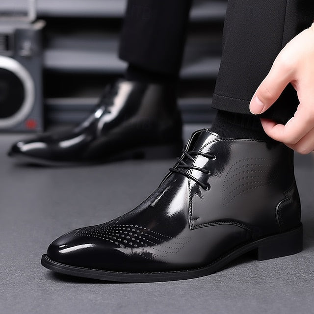 Leather Ankle Men's Faux Glossy Burgundy Wingtip Brogue