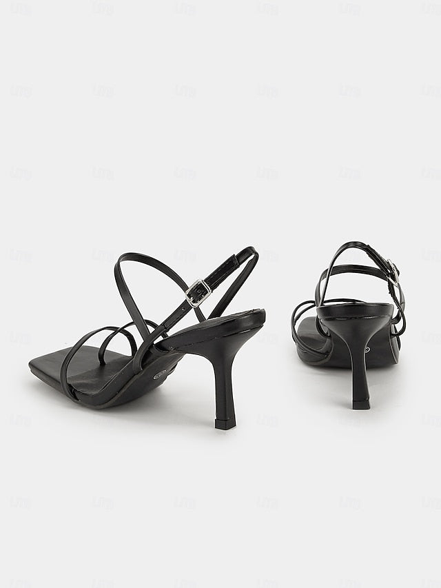 for High Heel Toe Nude Strappy Women Minimalist Square - Sandals