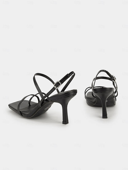 for High Heel Toe Nude Strappy Women Minimalist Square - Sandals