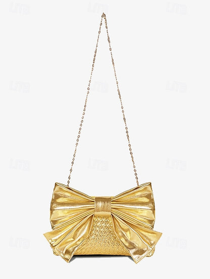with Women's Oversized Faux Gold Bow Clutch Leather Bag