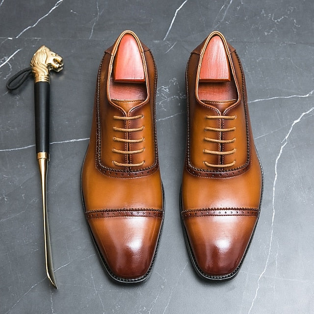 Leather Shoes Oxford Brown Faux Brogue Men's – Classic