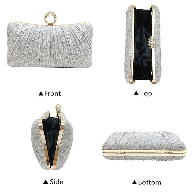 with Glitter Bag Clutch Evening Ring Elegant Gold Rhinestone