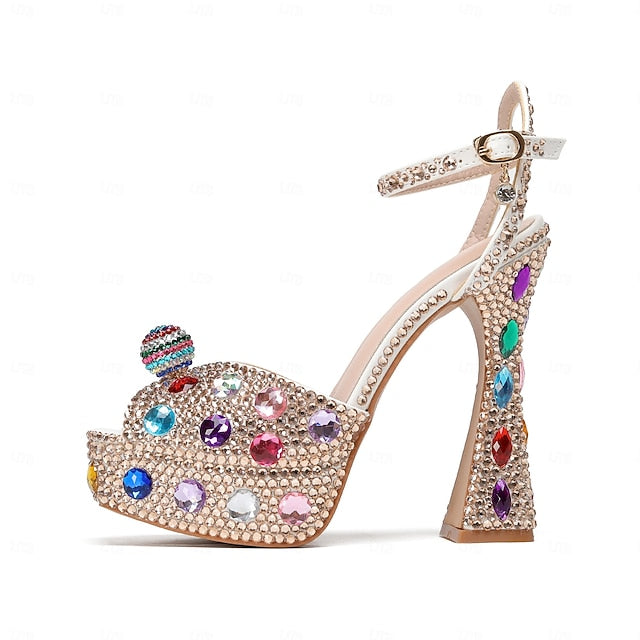 Sparkly Platform Sandals – Women's Rhinestone Colorful