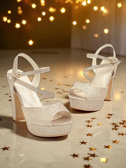 Heel Strap Women's with Glitter Ankle Sandals Platform High
