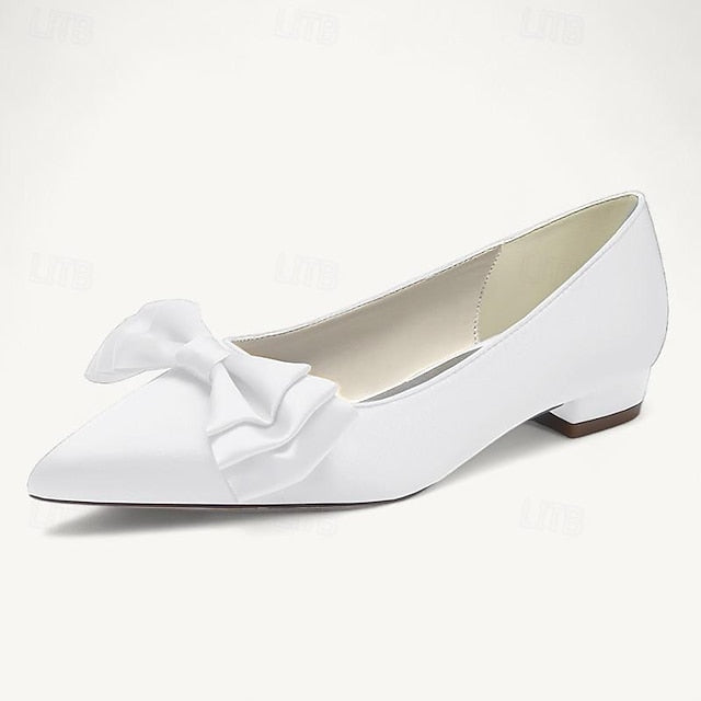 Flats Women's Bowknot Shoes Party Low Wedding Heel Pointed