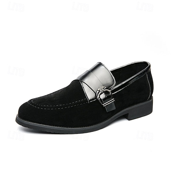 Strap with Men's Suede Patent Metal Loafers and Leather