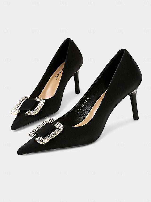 Women: with Rhinestone Green Buckle Pumps Satin for Elegant