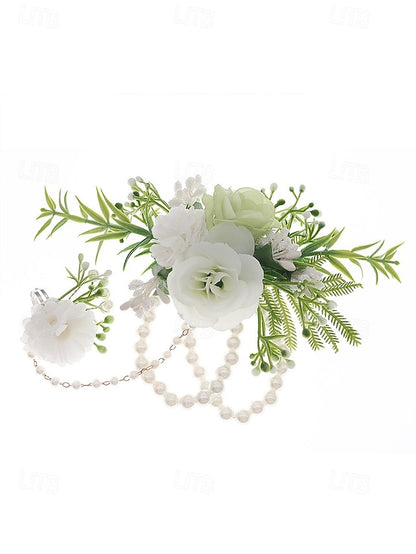 Pearls Floral Jewelry and – White Elegant with Hand Wrist Set