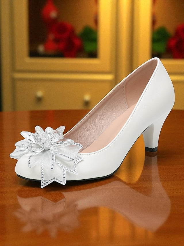 Low Heel Wedding with Women's Shoes Crystal White Bow