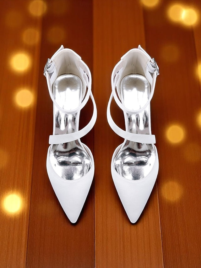 Toe Champagne Heels - Pointed Satin Women's Block