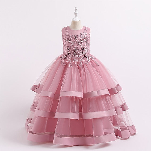 Wedding Solid Sleeveless Kids Colored Party Dress Girls'