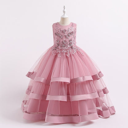 Wedding Solid Sleeveless Kids Colored Party Dress Girls'