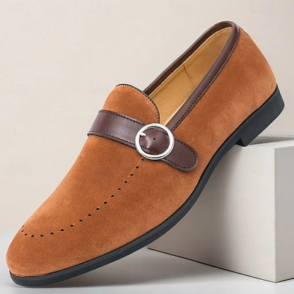 Strap Brown Men's Suede Slip-On Faux Loafers with Buckle