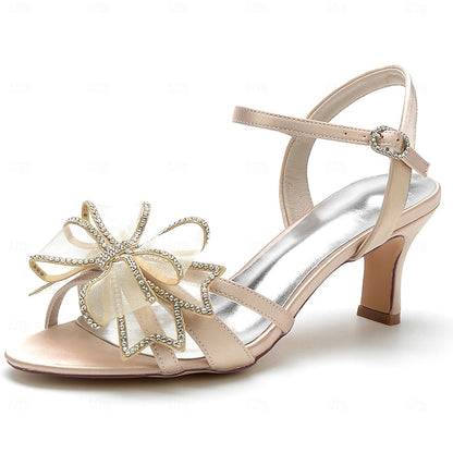 – Detail Heel Sandals with Bridal Kitten Luxury Bow Rhinestone