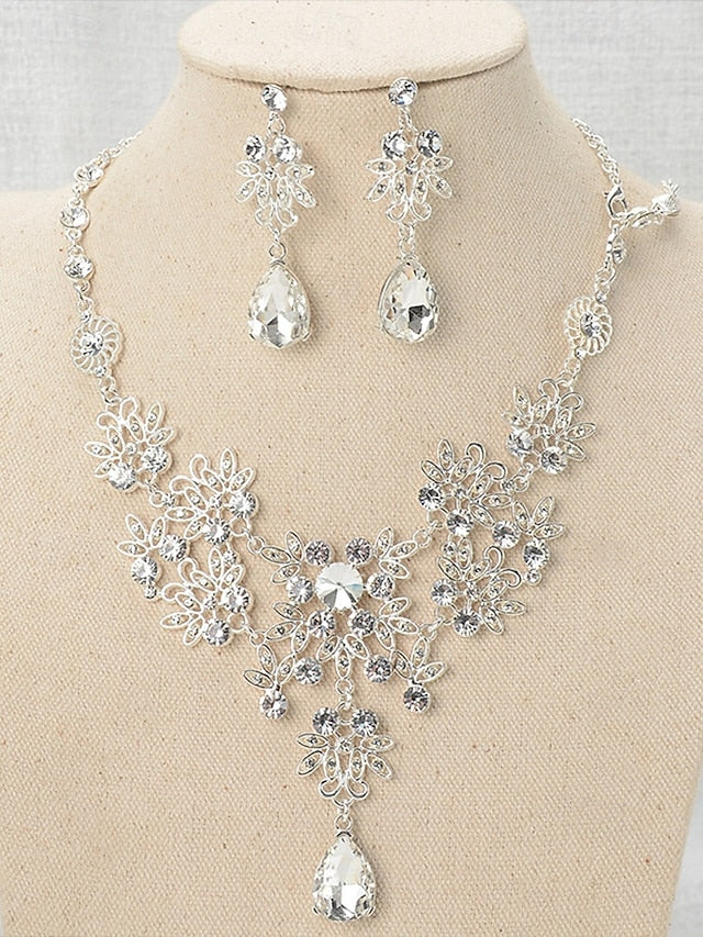 Jewelry and Tiara Elegant Silver Rhinestone Set – Women's