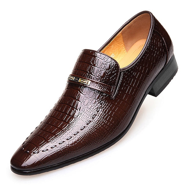 Loafers Crocodile Leather Faux Men's Brown Pattern -