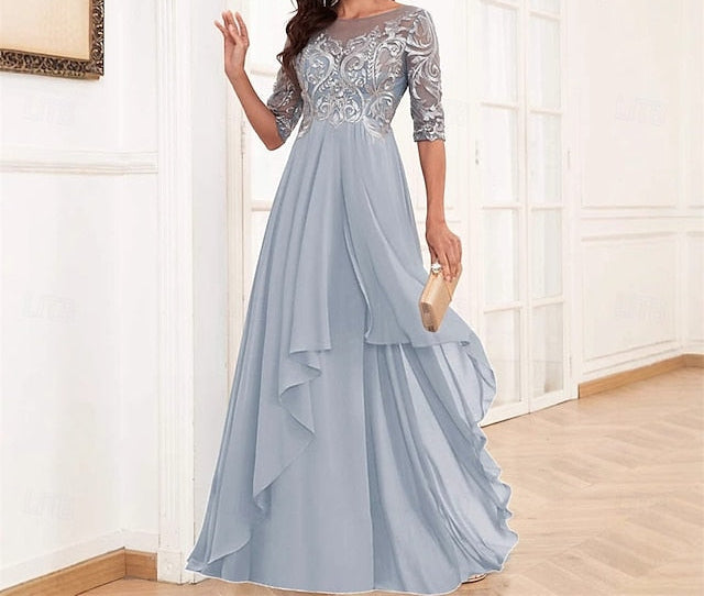 the Bride Crew Mother Floor Simple Elegant Neck of Dress