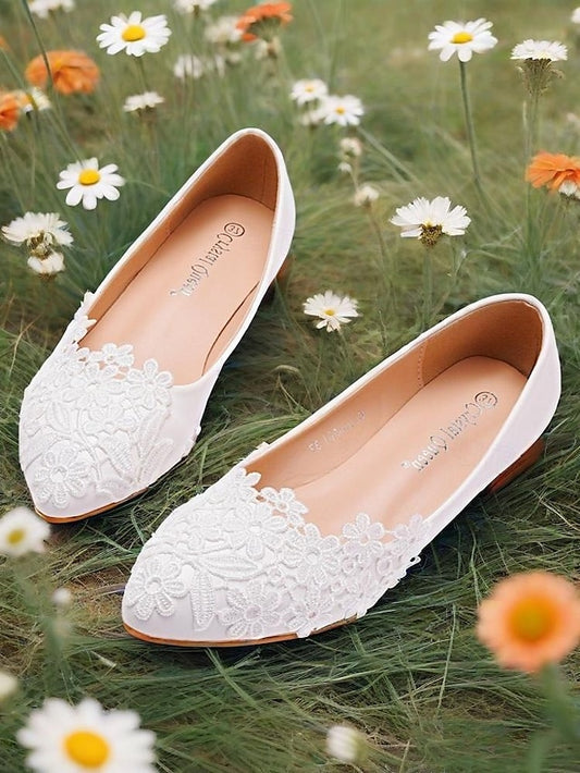 Brides Women's – Ballet Flats for Elegant White Lace