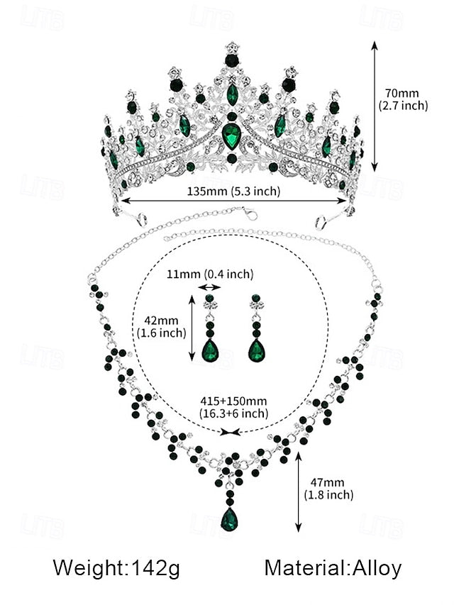 Set and Necklace Crown Tiara Diamond Sparkling Gold-Plated –