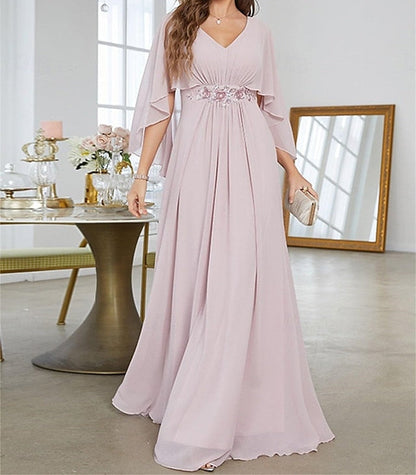 of Neck the Party Dress V Bride Mother Elegant Floor