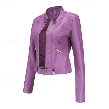 Women's Jacket Zipper Leather Faux Pocket Comfortable