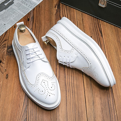 Leather Brogue Stylish Lace-Up Shoes White - Men's Derby