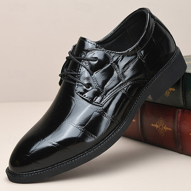 Leather Crocodile-Pattern Shoes Men's Brown