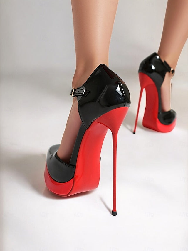 Red and Leather Women's Platform Stiletto Black Patent